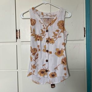 Maurices White and Yellow Floral Button Down Tank